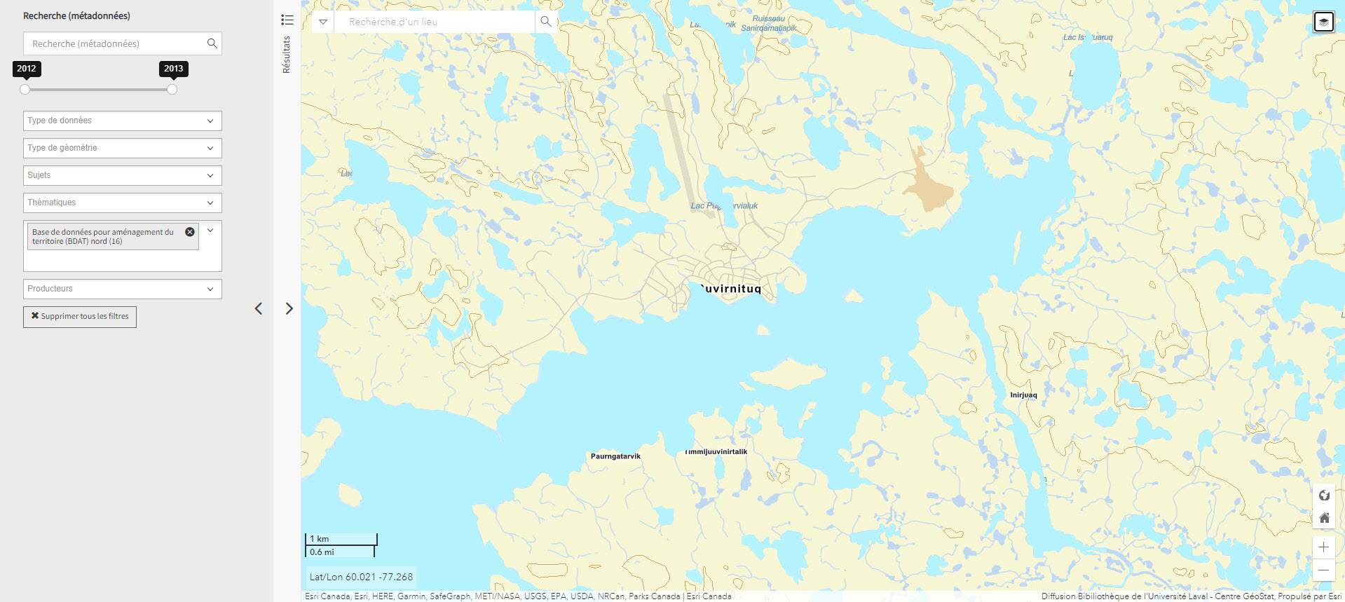 Base de données pour aménagement du territoire (BDAT) nord (Géoindex)