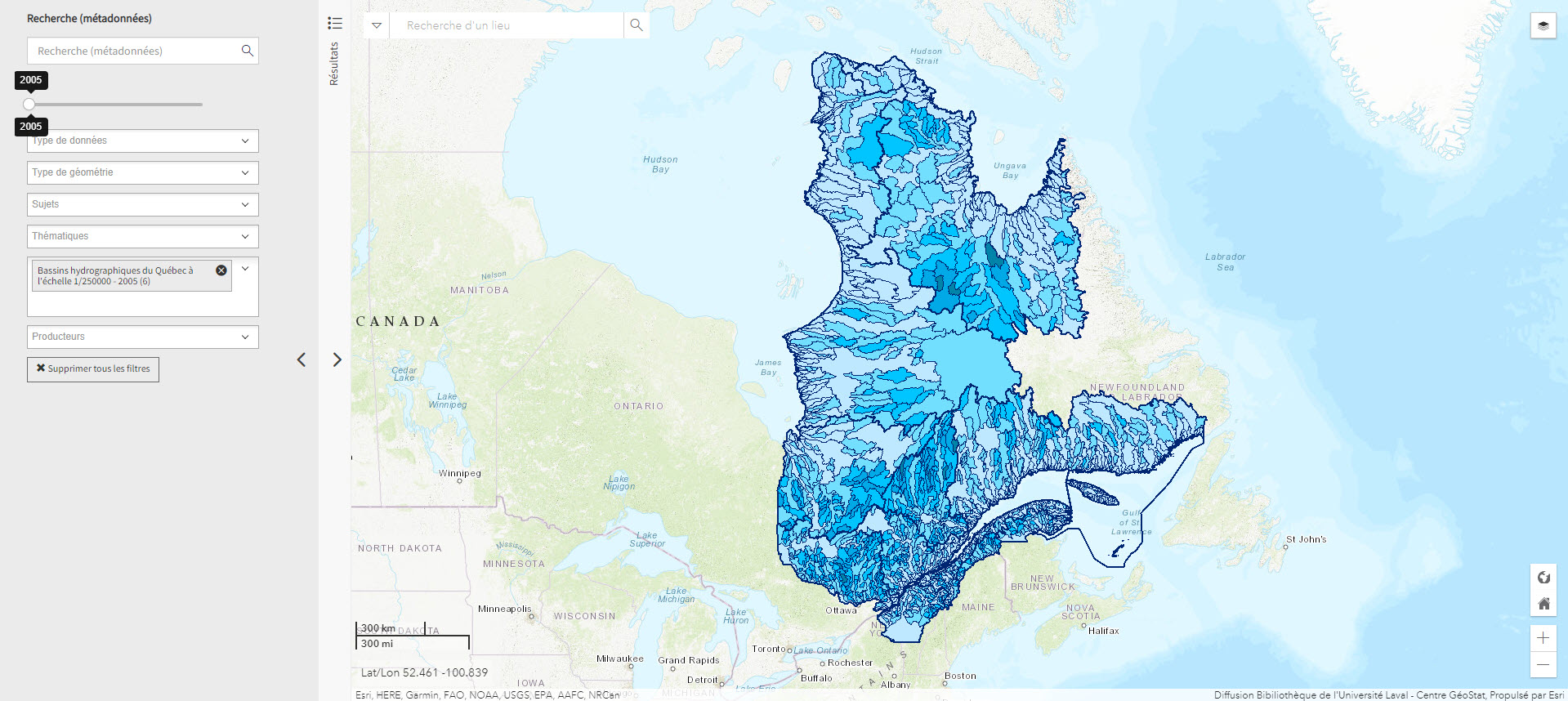 Bassins hydrographiques du Québec à l’échelle 1/250000 (Géoindex)