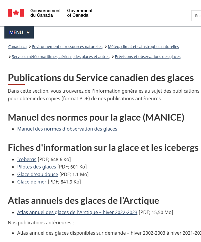 Publications du Service canadien des glaces